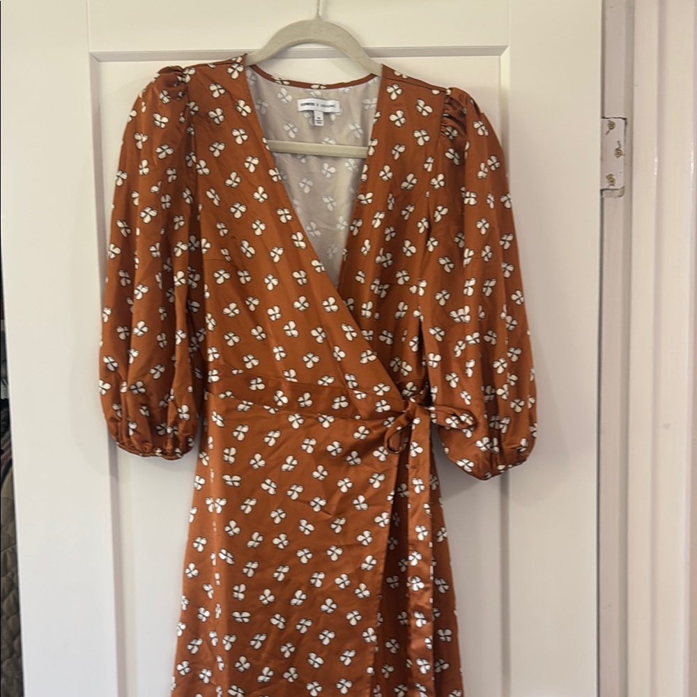 Floral Wrap Dress in Brown